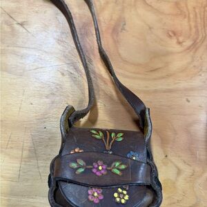 Handcrafted Floral Brown Leather Kids Crossbody Bag